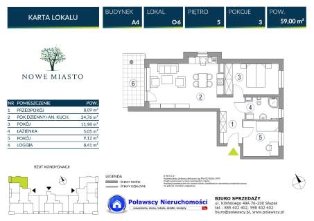 Nowe Miasto budynek A4 3 pokojowe 59 m2