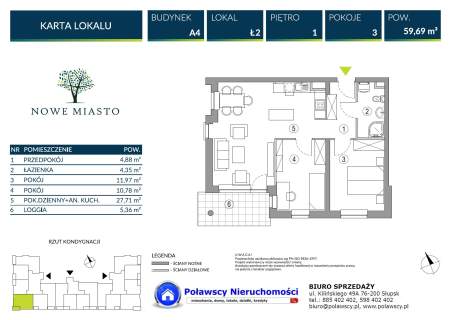 Nowe mieszkania z piwnicami i garażami, 3 pokojowe 59,69 m2