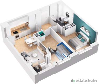 Mieszkanie 3-pokojowe, 47 m2 loggia