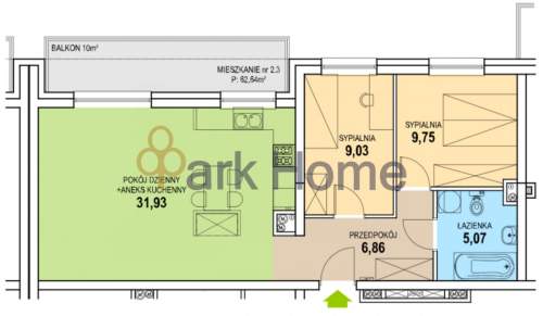 Mieszkanie na sprzedaż, 62,45 m2, Zielona Góra