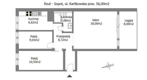 Mieszkanie na sprzedaż, 56 m2, Sopot