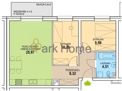 Mieszkanie na sprzedaż, 58,54 m2, Zielona Góra