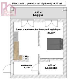 Mieszkanie 2 pokojowe, 36,37m2, 1 piętro, Osiedle Green Estate.