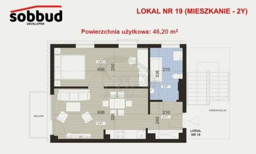 Nowe mieszkanie 2-pokojowe, 46 m2, 2 piętro