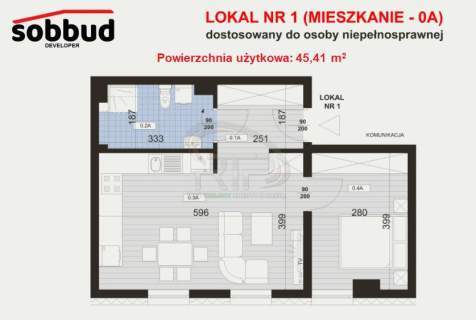 Mieszkanie 2-pokojowe, 45,41 m2, parter