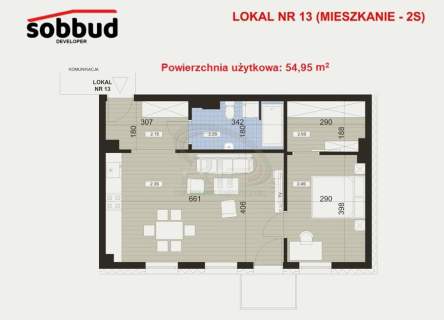Nowe mieszkanie 2-pokojowe, 54,95 m2, 2 piętro