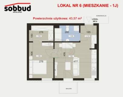 Nowe mieszkanie 2-pokojowe, 43,57 m2, 1 piętro