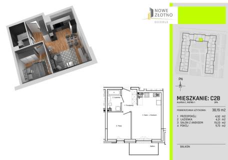 Nowe mieszkanie Cedry 38m2 komórka na piętrze zielony taras