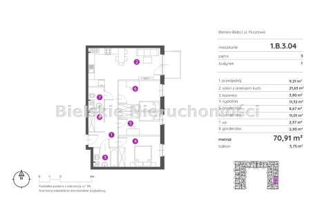 Mieszkanie na sprzedaż, 70,91 m2, Bielsko-Biała