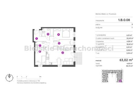 Mieszkanie na sprzedaż, 63,02 m2, Bielsko-Biała