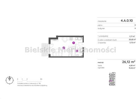 Mieszkanie na sprzedaż, 26,12 m2, Bielsko-Biała