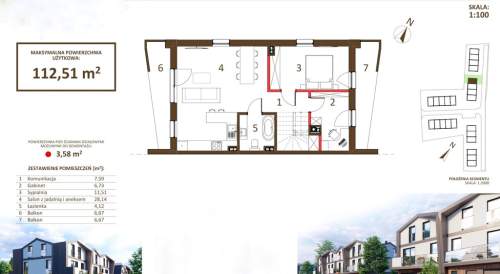 Mieszkanie dwupoziomowe w szeregówce 112,51 m2