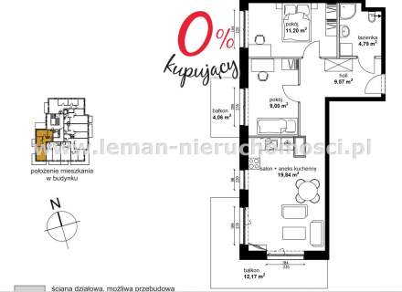 Mieszkanie na sprzedaż, 54,4 m2, Lublin