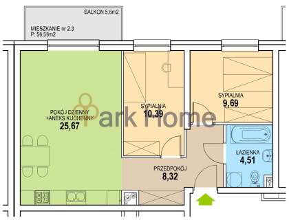 Mieszkanie na sprzedaż, 58,38 m2, Zielona Góra