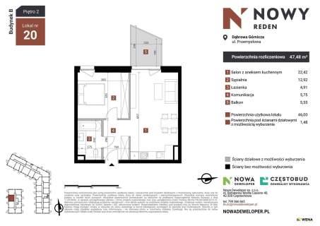 Mieszkanie na sprzedaż, 47,48 m2, Dąbrowa Górnicza