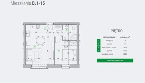 Mieszkanie 2-pokojowe o pow.38,05 m2 na 1 piętrze