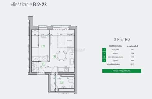 Mieszkanie 2-pokojowe o pow. 33,99 m2