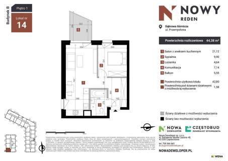 Mieszkanie na sprzedaż, 44,38 m2, Dąbrowa Górnicza