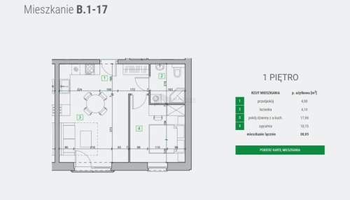 Mieszkanie 2-pokojoweo pow. 38,05 m2 na 1 piętrze