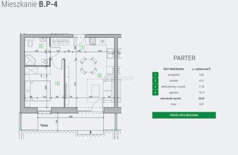 Mieszkanie o powierzchni 38,05 m2 z tarasem