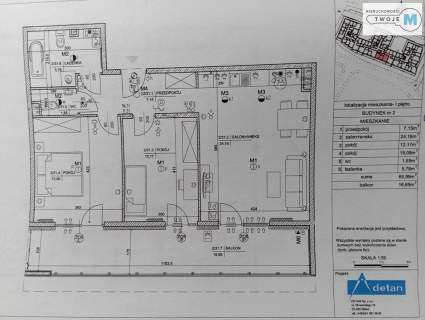 3 Pokoje w apartamentowcu z dużym tarasem.