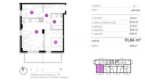 Nowe 3 pokoje 51,86 m2 balkon 9,0 m2 Winogrady