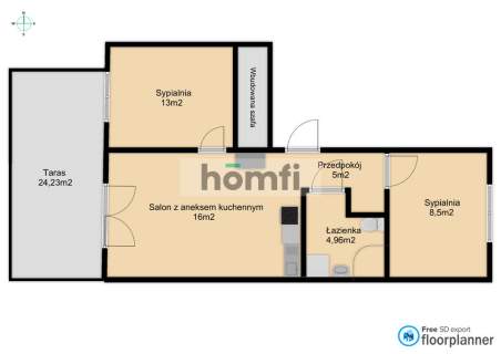 3 pokojowe mieszkanie 47,33m taras 24m - Dominów
