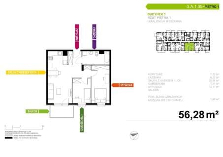 Mieszkanie na sprzedaż, 56,28 m2, Tychy