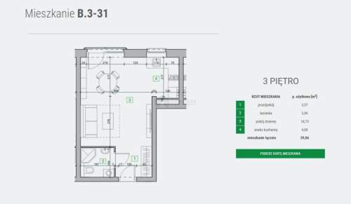 Mieszkanie jednopokojowe o powierzchni 29,02 m2
