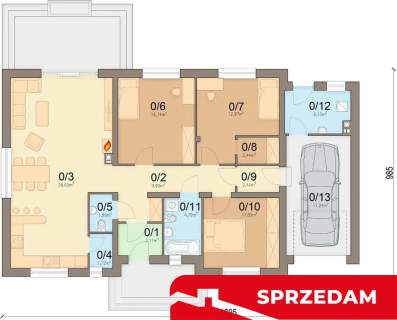 Nowy dom parterowy 128 m2 / 10,50 ara