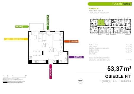 Mieszkanie na sprzedaż, 53,37 m2, Tychy