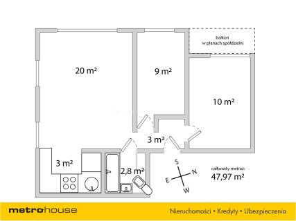 Mieszkanie na sprzedaż, 47,97 m2, Piaseczno