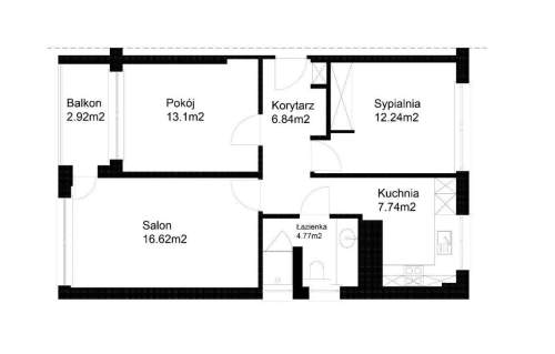 Mieszkanie 3 pokojowe 61,5 m2 ul. Sukienna