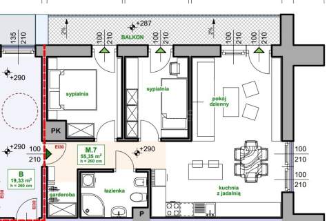Mieszkanie na sprzedaż, 55,35 m2, Bochnia