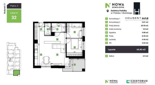Nowa Częstochowa 64,46m2 2 pokoje