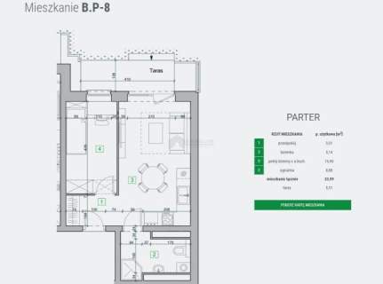Mieszkanie o powierzchni 33,87 m2 z tarasem