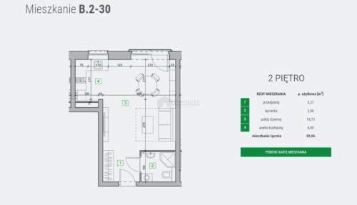 Mieszkanie jednopokojowe o pow. 28,96 m2