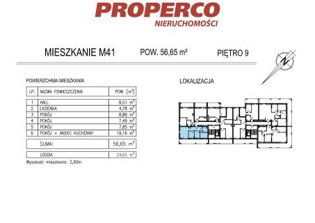 Mieszkanie 4 pok., 56,65m2, KSM, Al. Solidarności