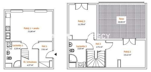 2 poziomowe bez skosów 73 m2 z tarasem 20m2