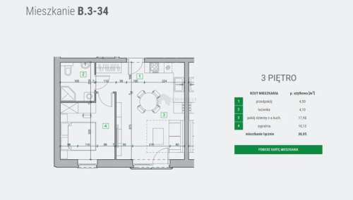 Mieszkanie 2-pokojoweo powierzchni 36,64 m2