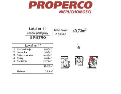 Zespół pokoowy 3pok., 49,90m2, ul. Klonowa