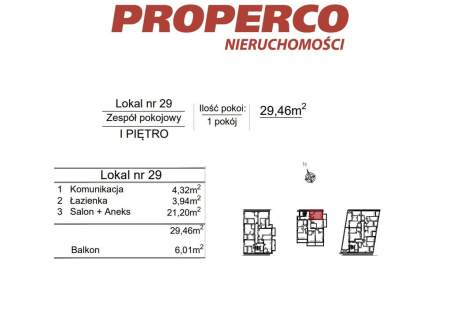 Zespół pokojowy, 1pok., 29,46m2, 1p., ul. Klonowa