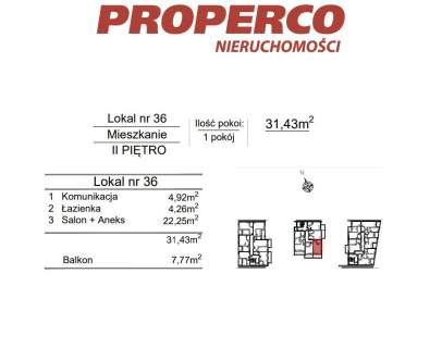Mieszkanie, 1pok., 31,43m2, ul. Klonowa