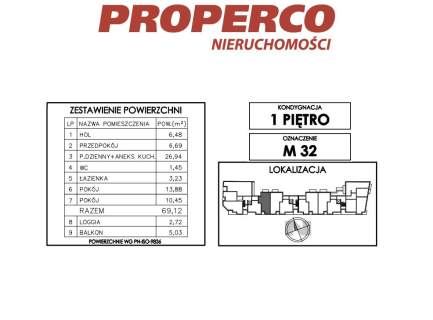 Mieszkanie 3pok., 69,12 m2, ul. Klonowa