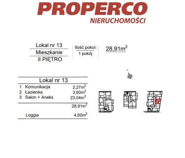 Mieszkanie 1pok., 28,91m2, 2p., ul. Klonowa