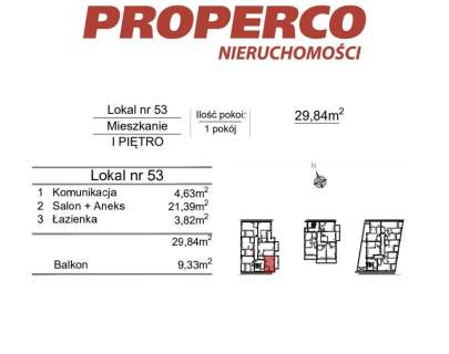 Mieszkanie 1pok., 29,84 m2, ul. Klonowa