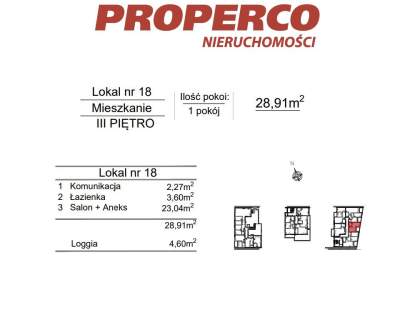 Mieszkanie 1pok., 28,91m2, 3p., ul. Klonowa