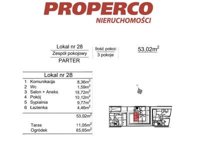 Zespół pokojowy, 3pok., 53,02m2, ul. Klonowa
