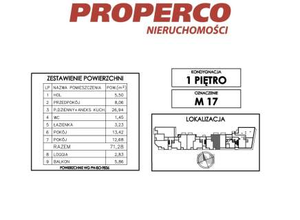 Mieszkanie 3pok., 71,28 m2, ul. Klonowa