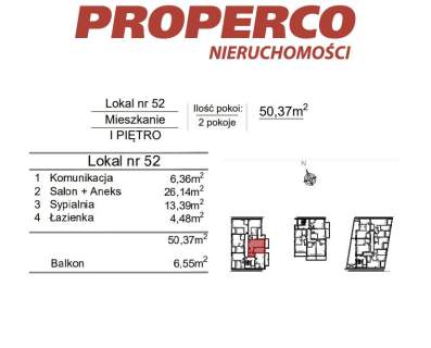 Mieszkanie 2pok., 50,37 m2, ul. Klonowa
